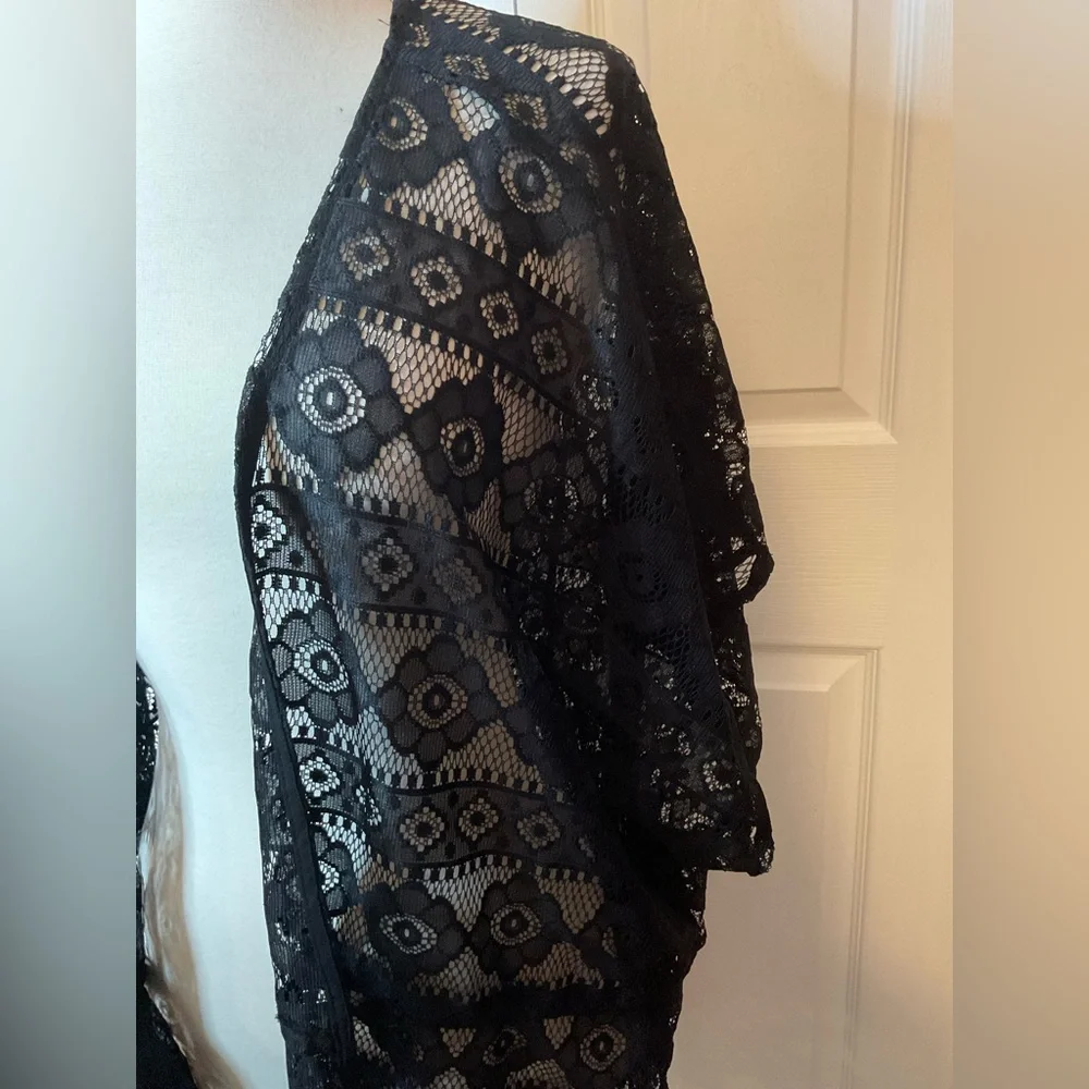 CJ Banks Black Lace Kimono Coverup One Size‎ Medium Large XL